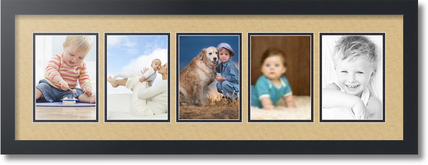 ArtToFrames Collage Mat Picture Photo Frame 5 5x7" Openings in Satin Black 152