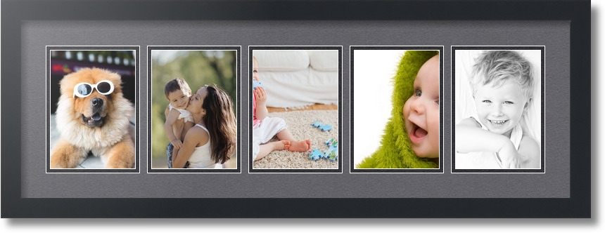 ArtToFrames Collage Mat Picture Photo Frame 5 5x7" Openings in Satin Black 152