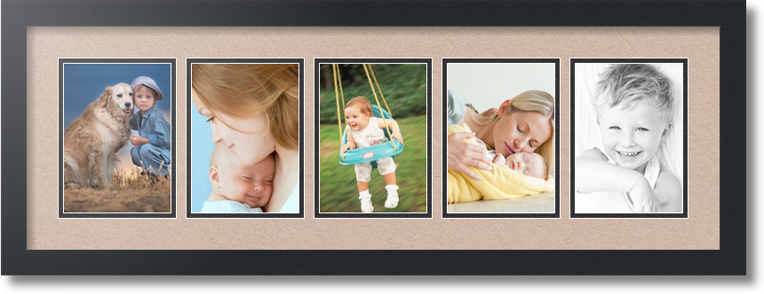 ArtToFrames Collage Mat Picture Photo Frame 5 5x7" Openings in Satin Black 152