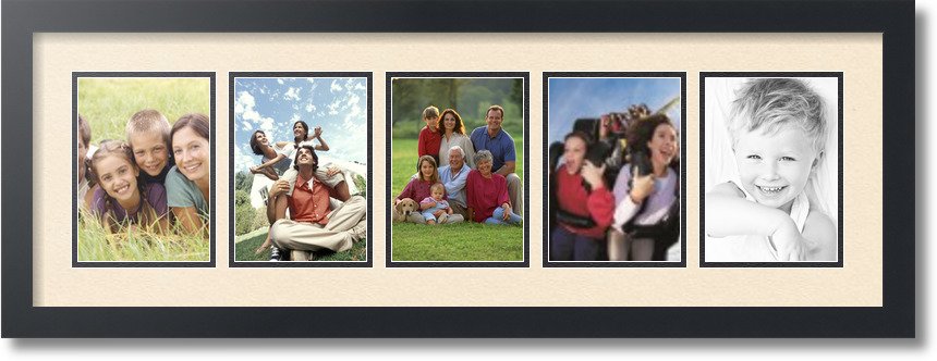 ArtToFrames Collage Mat Picture Photo Frame 5 5x7" Openings in Satin Black 152