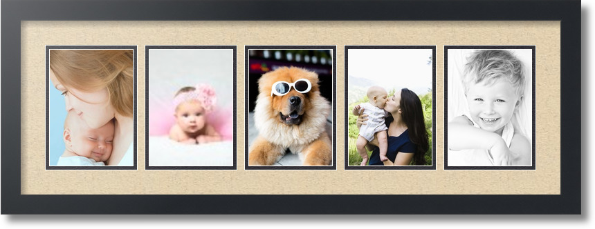 ArtToFrames Collage Mat Picture Photo Frame 5 5x7" Openings in Satin Black 152