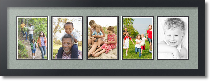 ArtToFrames Collage Mat Picture Photo Frame 5 5x7" Openings in Satin Black 152