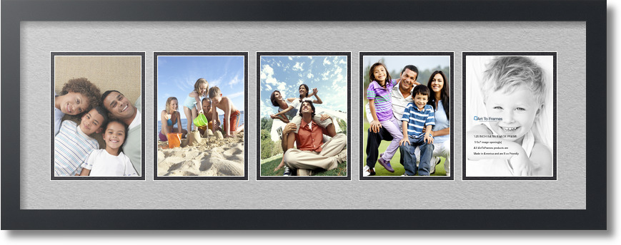 ArtToFrames Collage Mat Picture Photo Frame 5 5x7" Openings in Satin Black 152