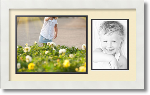 ArtToFrames Collage Photo Frame Double Mat with 2-5x7 Openings with Satin Black Frame and Off White mat.