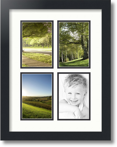 ArtToFrames Collage Photo Frame Double Mat with 2-4x15 Openings with Satin Black Frame and Midnight Blue mat.