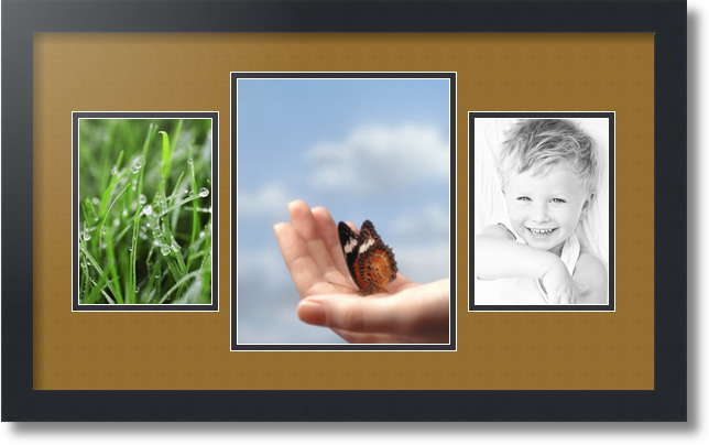 ArtToFrames Collage Mat Picture Photo Frame 3 Openings in Satin Black 200