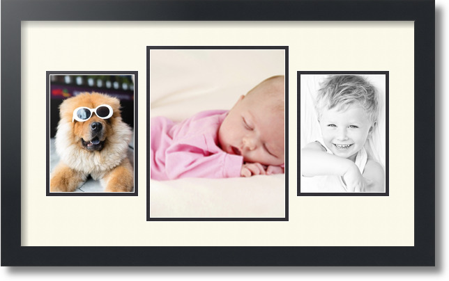 ArtToFrames Collage Mat Picture Photo Frame 3 Openings in Satin Black 200