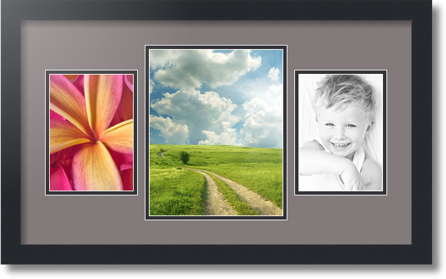 ArtToFrames Collage Mat Picture Photo Frame 3 Openings in Satin Black 200