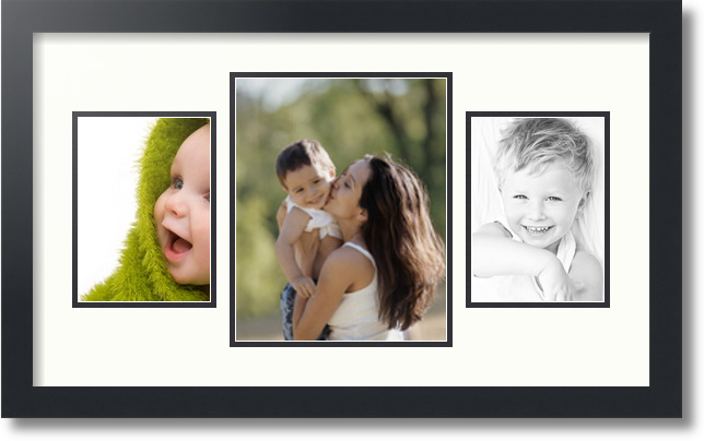 ArtToFrames Collage Mat Picture Photo Frame 3 Openings in Satin Black 200