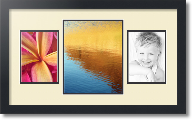 ArtToFrames Collage Mat Picture Photo Frame 3 Openings in Satin Black 200