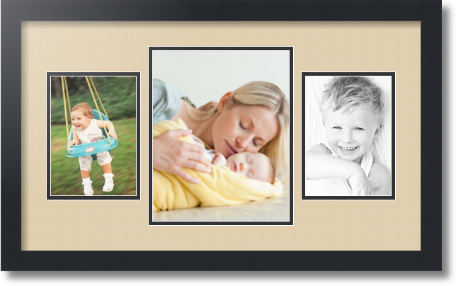 ArtToFrames Collage Mat Picture Photo Frame 3 Openings in Satin Black 200