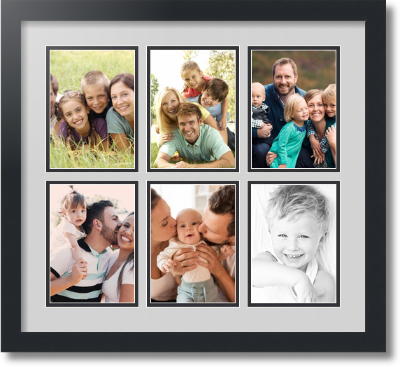 ArtToFrames Collage Photo Frame Double Mat with 2-6x10 Openings with Satin Black Frame and Liberty Blue mat.