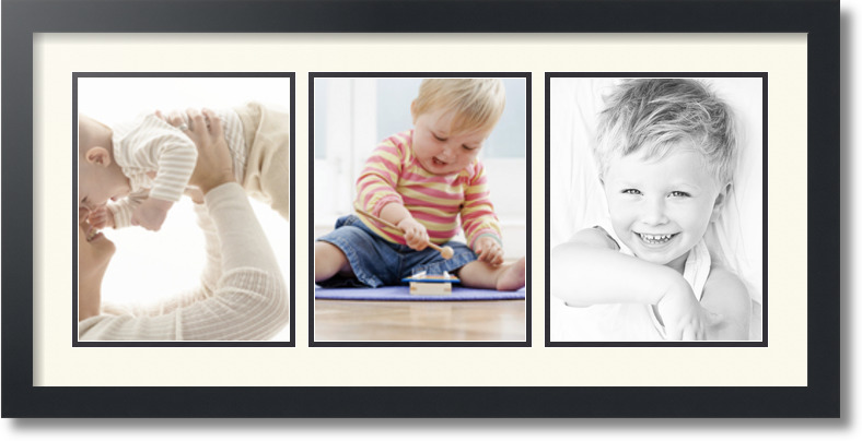 ArtToFrames Collage Photo Frame Double Mat with 2-10x13 Openings with Satin Black Frame and Fabric White mat.
