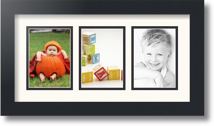 ArtToFrames Collage Mat Picture Photo Frame 3 3.5x5" Openings in Satin Black 29