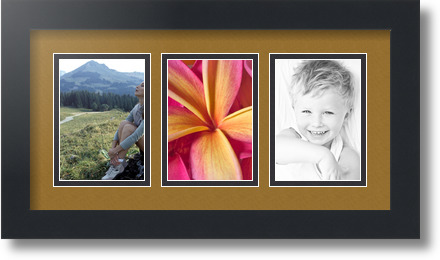 ArtToFrames Collage Mat Picture Photo Frame 3 3.5x5" Openings in Satin Black 29