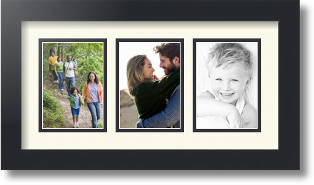 ArtToFrames Collage Mat Picture Photo Frame 3 3.5x5" Openings in Satin Black 29