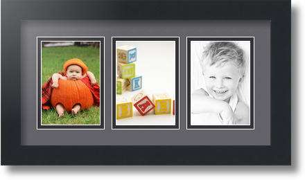 ArtToFrames Collage Mat Picture Photo Frame 3 3.5x5" Openings in Satin Black 29