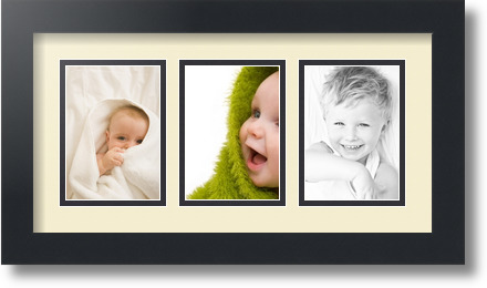 ArtToFrames Collage Mat Picture Photo Frame 3 3.5x5" Openings in Satin Black 29