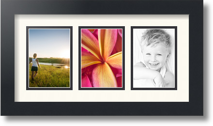 ArtToFrames Collage Mat Picture Photo Frame 3 3.5x5" Openings in Satin Black 29