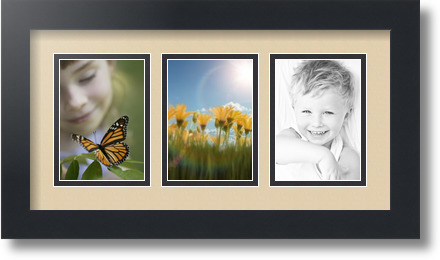 ArtToFrames Collage Mat Picture Photo Frame 3 3.5x5" Openings in Satin Black 29