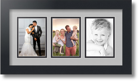 ArtToFrames Collage Mat Picture Photo Frame 3 3.5x5" Openings in Satin Black 29