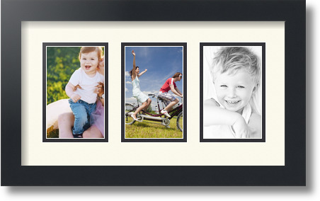 ArtToFrames Collage Mat Picture Photo Frame  3 3.375x5.375" Openings in Black 30