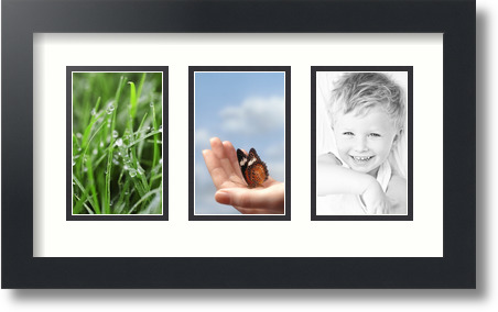 ArtToFrames Collage Mat Picture Photo Frame  3 3.375x5.375" Openings in Black 30