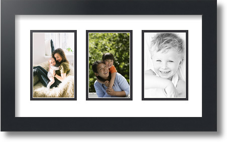 ArtToFrames Collage Mat Picture Photo Frame  3 3.375x5.375" Openings in Black 30