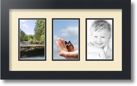 ArtToFrames Collage Mat Picture Photo Frame  3 3.375x5.375" Openings in Black 30