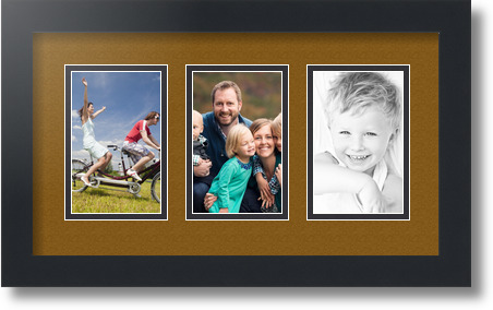 ArtToFrames Collage Mat Picture Photo Frame  3 3.375x5.375" Openings in Black 30