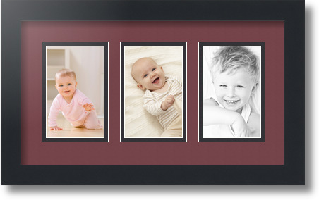 ArtToFrames Collage Mat Picture Photo Frame  3 3.375x5.375" Openings in Black 30