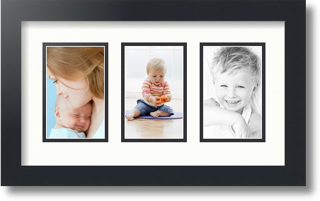 ArtToFrames Collage Mat Picture Photo Frame  3 3.375x5.375" Openings in Black 30