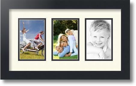 ArtToFrames Collage Mat Picture Photo Frame  3 3.375x5.375" Openings in Black 30