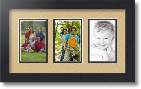 ArtToFrames Collage Mat Picture Photo Frame  3 3.375x5.375" Openings in Black 30