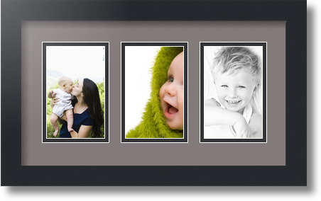 ArtToFrames Collage Mat Picture Photo Frame  3 3.375x5.375" Openings in Black 30