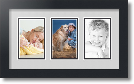 ArtToFrames Collage Mat Picture Photo Frame  3 3.375x5.375" Openings in Black 30