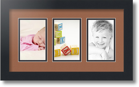 ArtToFrames Collage Mat Picture Photo Frame  3 3.375x5.375" Openings in Black 30