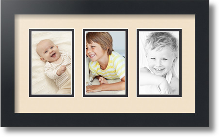 ArtToFrames Collage Mat Picture Photo Frame  3 3.375x5.375" Openings in Black 30