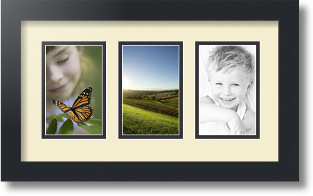 ArtToFrames Collage Mat Picture Photo Frame  3 3.375x5.375" Openings in Black 30