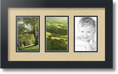 ArtToFrames Collage Mat Picture Photo Frame  3 3.375x5.375" Openings in Black 30