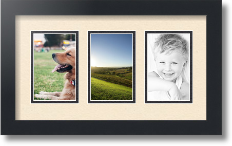 ArtToFrames Collage Mat Picture Photo Frame  3 3.375x5.375" Openings in Black 30