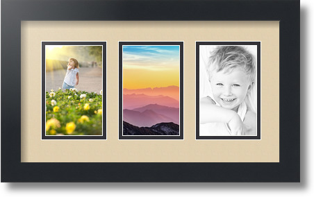 ArtToFrames Collage Mat Picture Photo Frame  3 3.375x5.375" Openings in Black 30