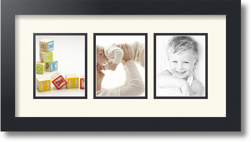 ArtToFrames Collage Photo Frame Double Mat with 3-7.25x7.25 Openings and Satin Black Frame 