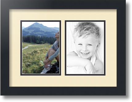 ArtToFrames Collage Mat Picture Photo Frame 2 5x7" Openings in Satin Black 35