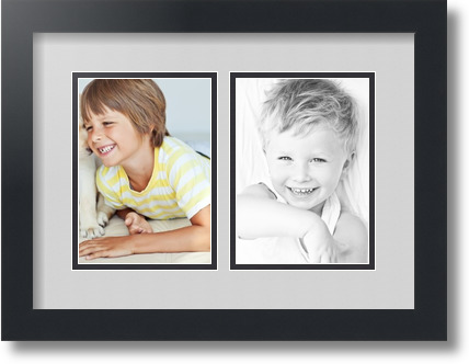 ArtToFrames Collage Mat Picture Photo Frame 2 5x7" Openings in Satin Black 35