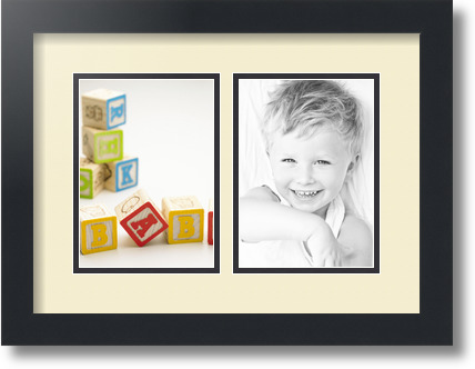 ArtToFrames Collage Mat Picture Photo Frame 2 5x7" Openings in Satin Black 35