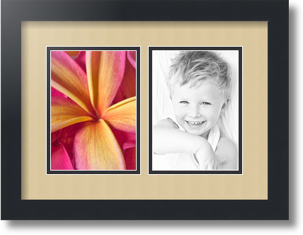 ArtToFrames Collage Mat Picture Photo Frame 2 5x7" Openings in Satin Black 35