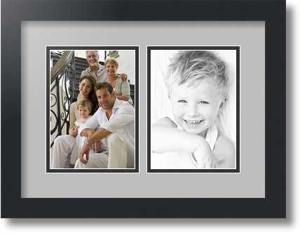 ArtToFrames Collage Mat Picture Photo Frame 2 5x7" Openings in Satin Black 35