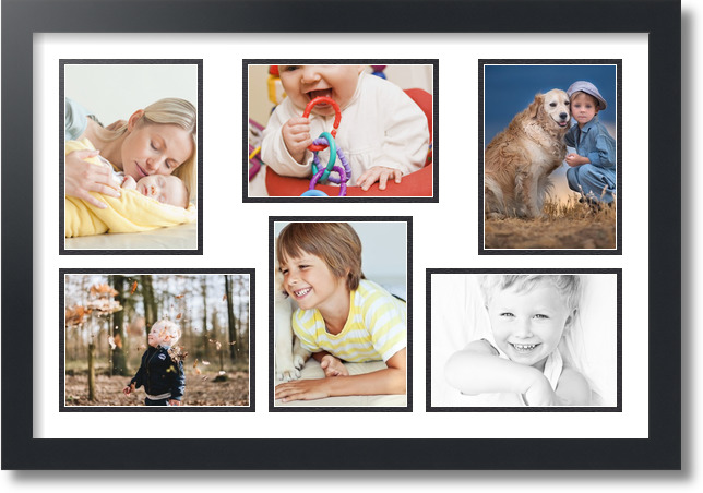 ArtToFrames Collage Mat Picture Photo Frame 6 5x7" Openings in Satin Black 351