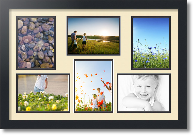 ArtToFrames Collage Mat Picture Photo Frame 6 5x7" Openings in Satin Black 351